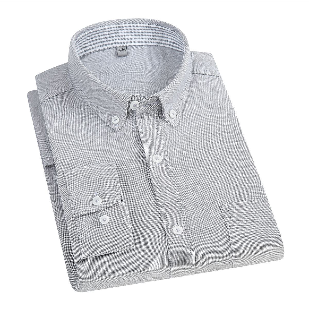 East Rain Men Cotton Long Sleeve Shirt Grey 39/M