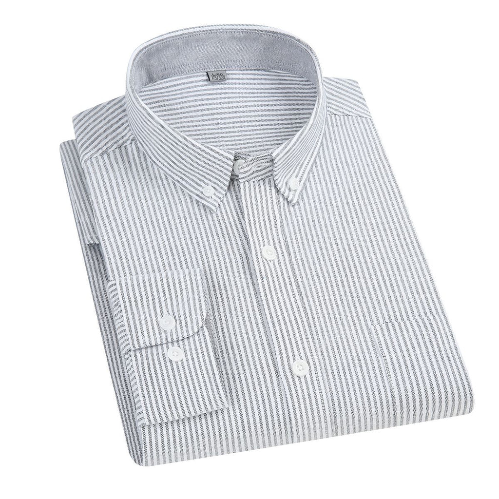 East Rain Men Cotton Long Sleeve Shirt gray bar 39/M