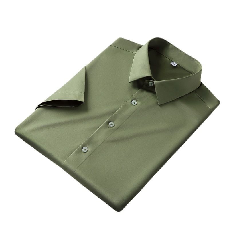 QIDEN Men's Short Sleeve Slim Fit No Iron Polyester... D2128-3 38