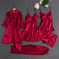 Butterfly Women Sleepwear Set Polyester Long Sleeve Wine Red M