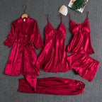 Butterfly Women Sleepwear Set Polyester Long Sleeve Wine Red M