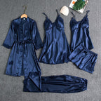 Butterfly Women Sleepwear Set Polyester Long Sleeve Wine Red M