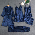 Butterfly Women Sleepwear Set Polyester Long Sleeve Navy Blue M
