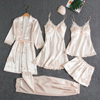 Butterfly Women Sleepwear Set Polyester Long Sleeve Navy Blue XL