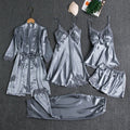 Butterfly Women Sleepwear Set Polyester Long Sleeve Gray XXL