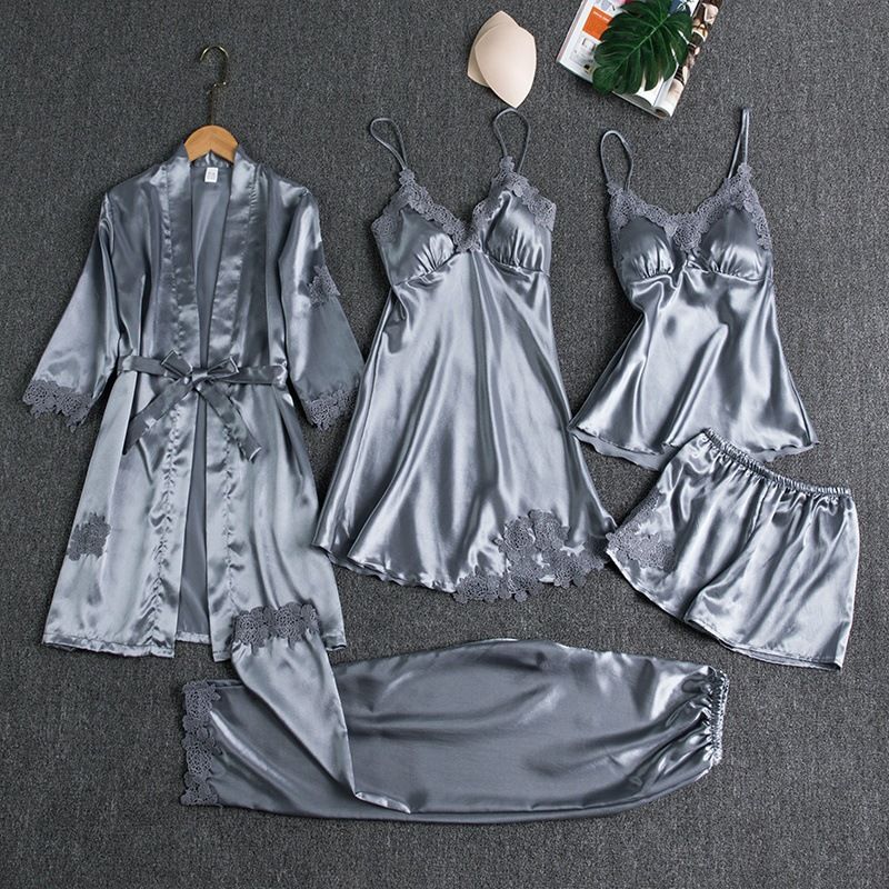 Butterfly Women Sleepwear Set Polyester Long Sleeve Gray XXL