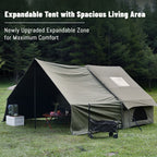 Dark Green Inflatable Camping Tent with Canopy, Large 4-6 Person, Waterproof, Heavy Duty Cabin Glamping Hiking Blow Up Tent with Awning Extension Porch and Air Pump