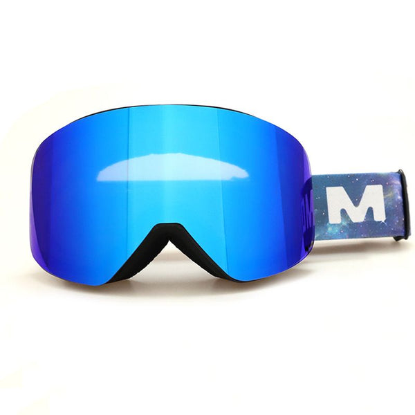 Blue Magnetic Cylindrical Snow Goggles with UV400 Dual-Layer Lenses