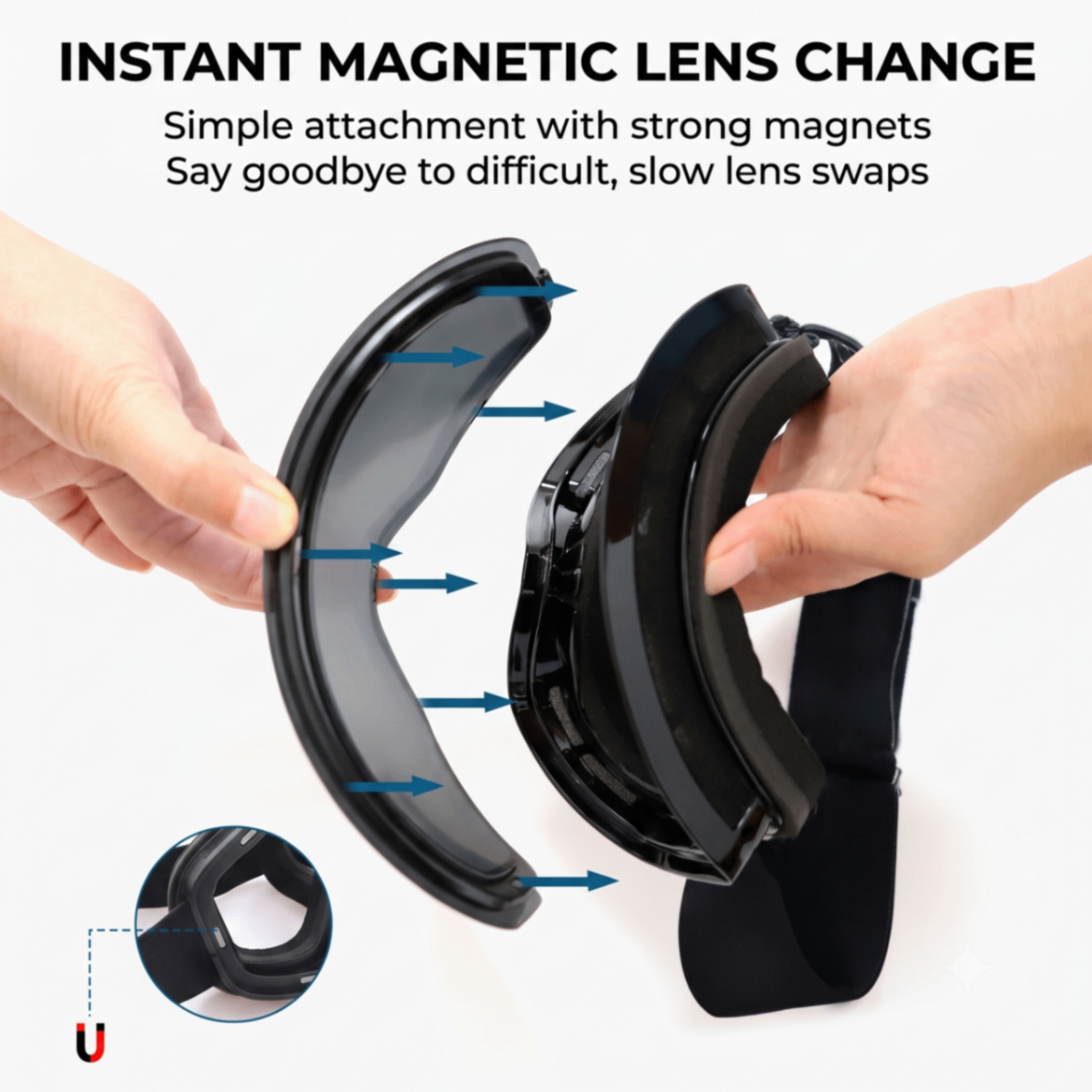 Magnetic Cylindrical Ski Goggles with UV400 Anti-Fog Dual-Lens, Impact-Resistant TPU Frame, Interchangeable Lens for Snow Sports, Includes Protective Case & Black Storage Bag (Blue)