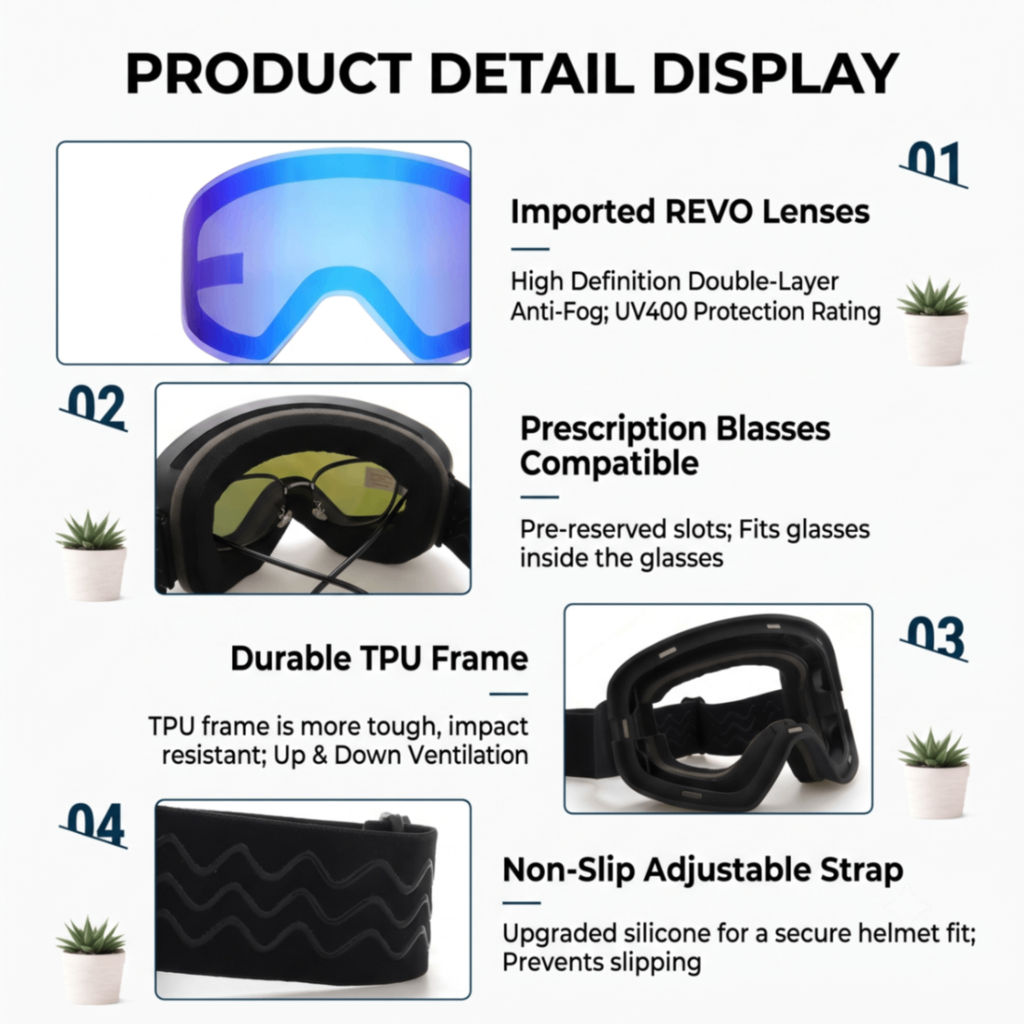 Magnetic Cylindrical Ski Goggles with UV400 Anti-Fog Dual-Lens, Impact-Resistant TPU Frame, Interchangeable Lens for Snow Sports, Includes Protective Case & Black Storage Bag (Green)