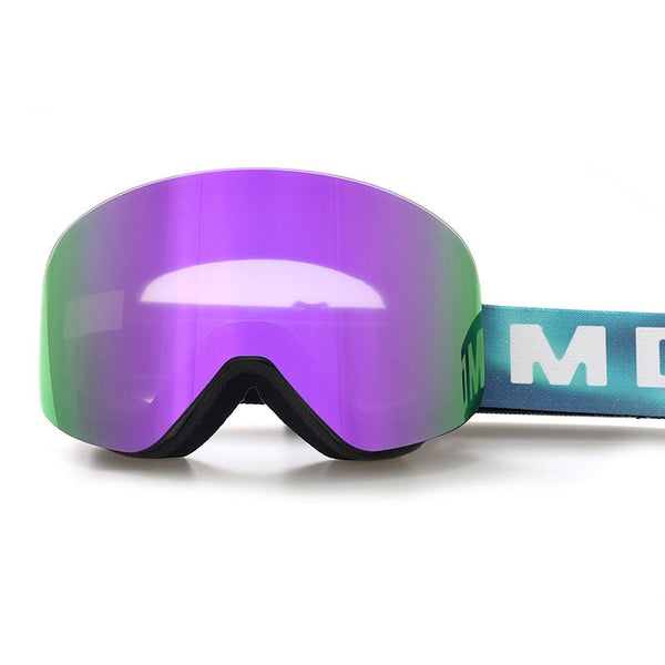 Purple Magnetic Snow Goggles with Cylindrical Anti-Fog Interchangeable Lenses