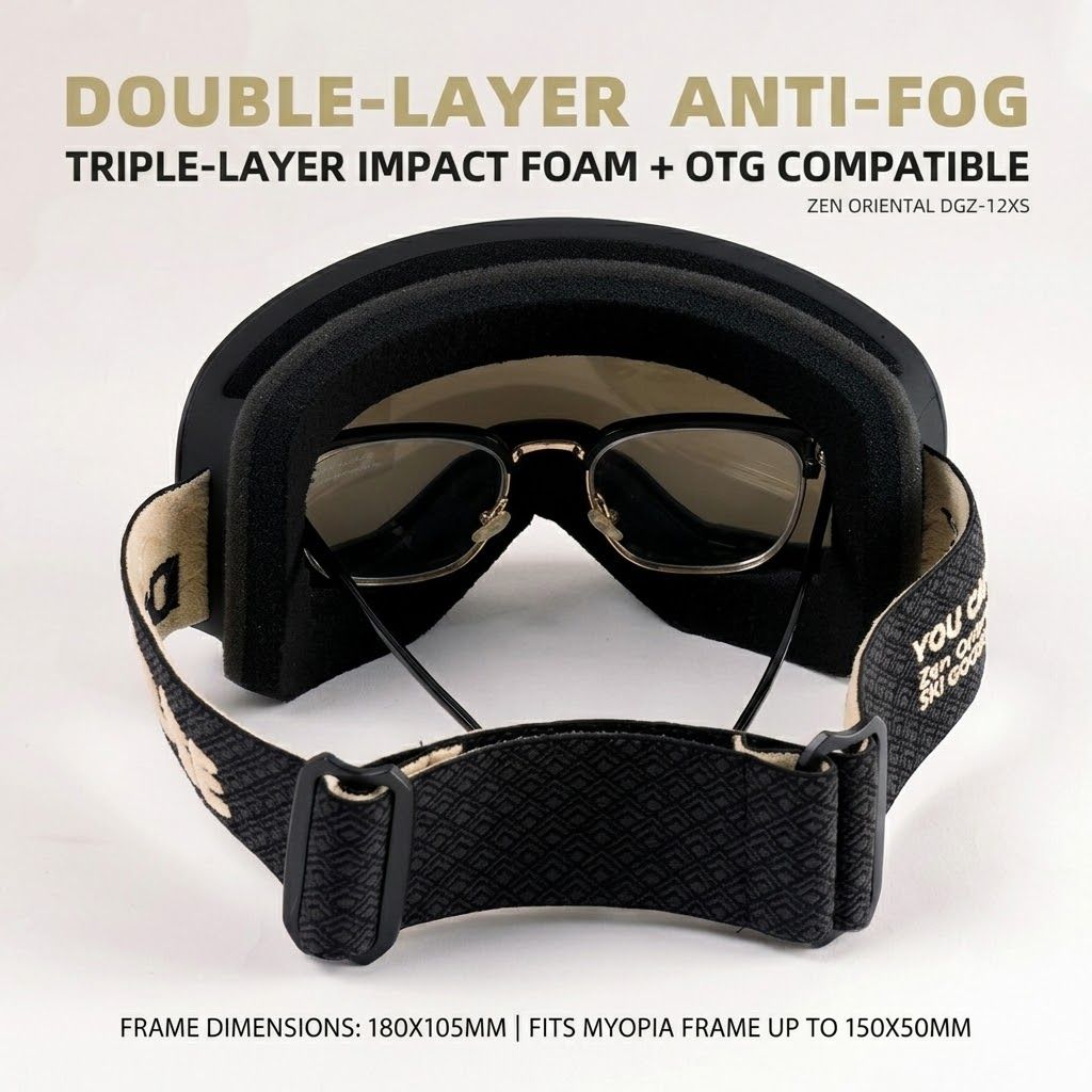 DOTUGE DGZ-12XS Ski Goggles with Italian REVO Coated Dual-Layer Anti-Fog Lens, UV400 Protection, Large Cylindrical Wide View, Compatible with Prescription Glasses, for Skiing and Snow Sports (A)