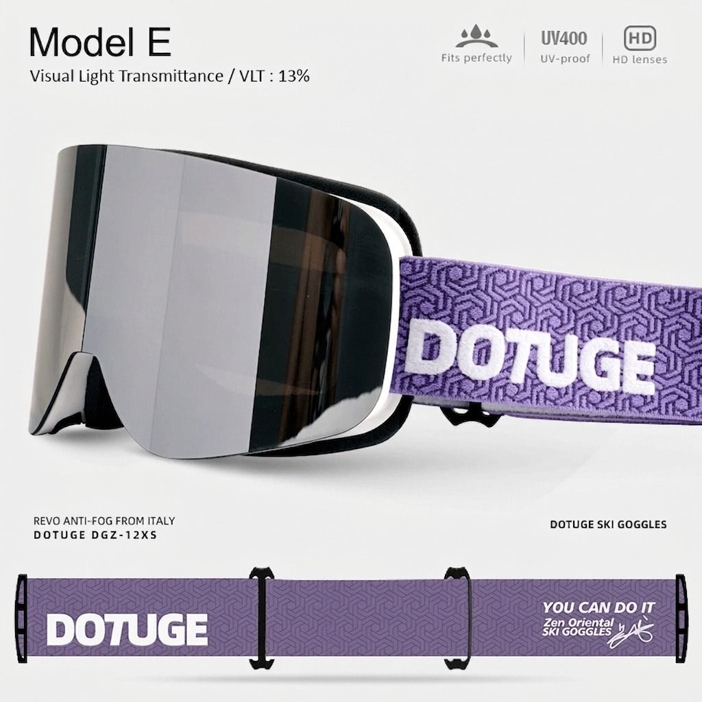 DOTUGE DGZ-12XS Ski Goggles with Italian REVO Coated Dual-Layer Anti-Fog Lens, UV400 Protection, Large Cylindrical Wide View, Compatible with Prescription Glasses, for Skiing and Snow Sports (A)