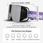 DOTUGE DGZ-12XS Ski Goggles with Italian REVO Coated Dual-Layer Anti-Fog Lens, UV400 Protection, Large Cylindrical Wide View, Compatible with Prescription Glasses, for Skiing and Snow Sports (B)