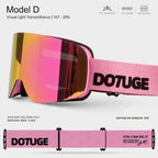 DOTUGE DGZ-12XS Ski Goggles with Italian REVO Coated Dual-Layer Anti-Fog Lens, UV400 Protection, Large Cylindrical Wide View, Compatible with Prescription Glasses, for Skiing and Snow Sports (B)