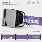 DOTUGE DGZ-12XS Ski Goggles with Italian REVO Coated Dual-Layer Anti-Fog Lens, UV400 Protection, Large Cylindrical Wide View, Compatible with Prescription Glasses, for Skiing and Snow Sports (B)