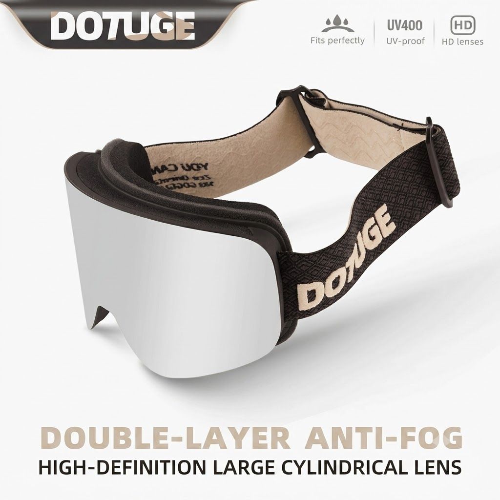DOTUGE DGZ-12XS Ski Goggles with Italian REVO Coated Dual-Layer Anti-Fog Lens, UV400 Protection, Large Cylindrical Wide View, Compatible with Prescription Glasses, for Skiing and Snow Sports (C)