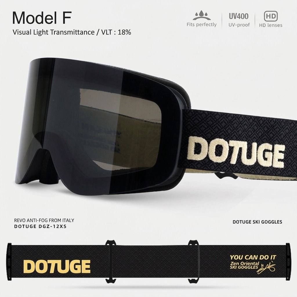 DOTUGE DGZ-12XS Ski Goggles with Italian REVO Coated Dual-Layer Anti-Fog Lens, UV400 Protection, Large Cylindrical Wide View, Compatible with Prescription Glasses, for Skiing and Snow Sports (C)