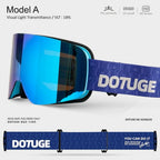 DOTUGE DGZ-12XS Ski Goggles with Italian REVO Coated Dual-Layer Anti-Fog Lens, UV400 Protection, Large Cylindrical Wide View, Compatible with Prescription Glasses, for Skiing and Snow Sports (F)