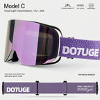 DOTUGE DGZ-12XS Ski Goggles with Italian REVO Coated Dual-Layer Anti-Fog Lens, UV400 Protection, Large Cylindrical Wide View, Compatible with Prescription Glasses, for Skiing and Snow Sports (F)