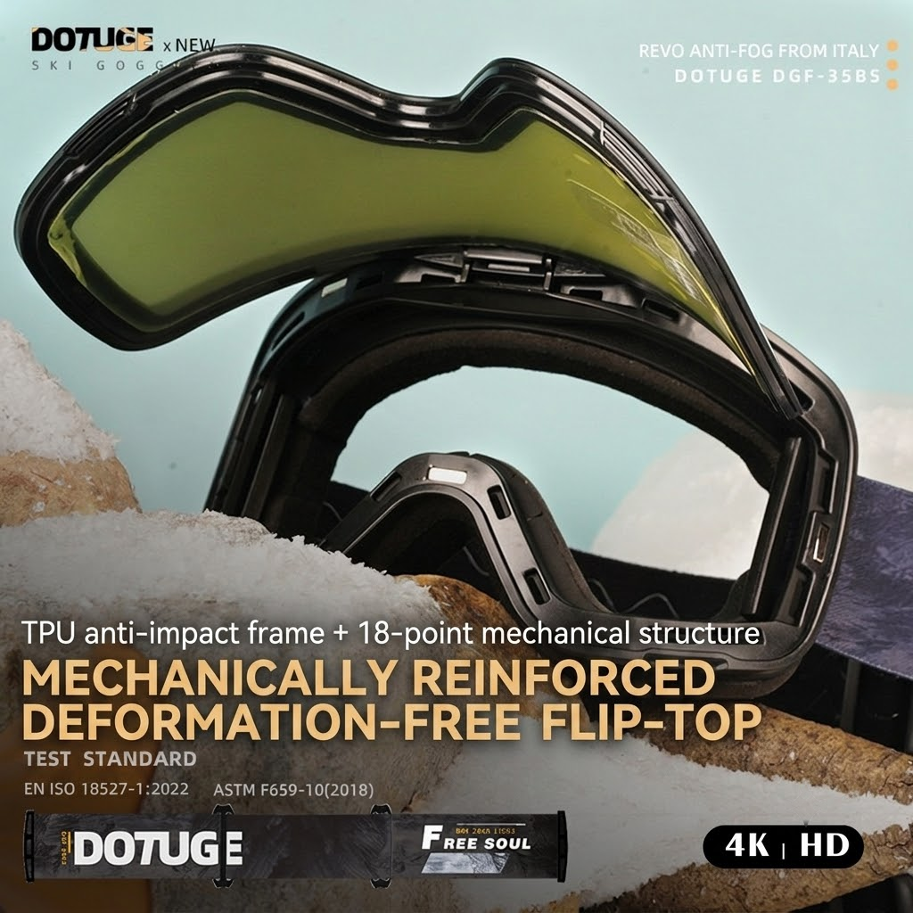DOTUGE Magnetic Flip-Up Ski Goggles with Dual Frame Design, Anti-Fog HD Lens, Impact-Resistant TPU Frame, and Adjustable Strap for Winter Snow Sports (DreamPurple)