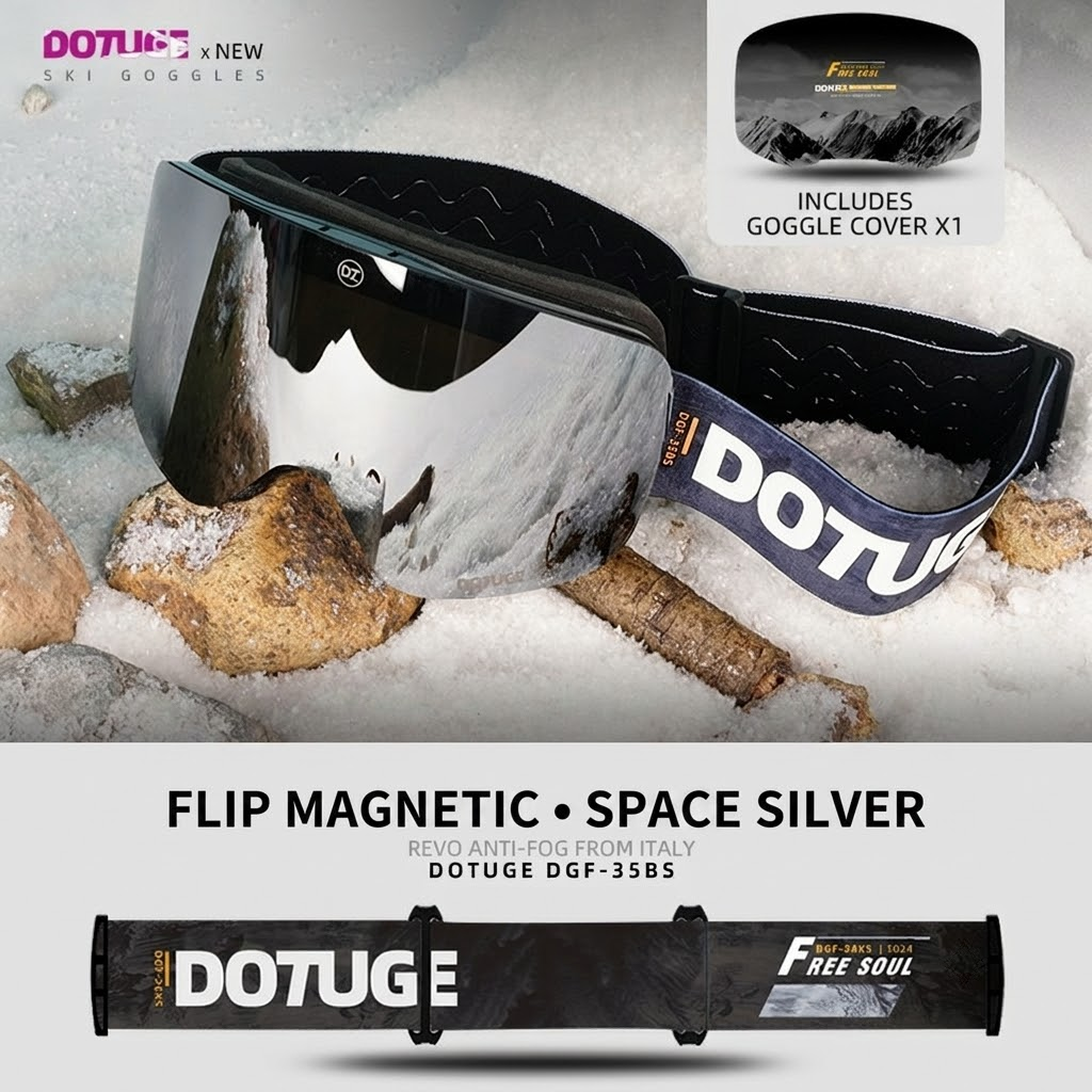 DOTUGE Magnetic Flip-Up Ski Goggles with Dual Frame Design, Anti-Fog HD Lens, Impact-Resistant TPU Frame, and Adjustable Strap for Winter Snow Sports (DreamPurple)