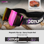 DOTUGE Magnetic Flip-Up Ski Goggles with Dual Frame Design, Anti-Fog HD Lens, Impact-Resistant TPU Frame, and Adjustable Strap for Winter Snow Sports (ObsidianBlack)