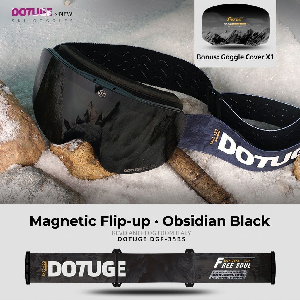DOTUGE Magnetic Flip-Up Ski Goggles with Dual Frame Design, Anti-Fog HD Lens, Impact-Resistant TPU Frame, and Adjustable Strap for Winter Snow Sports (Rose)