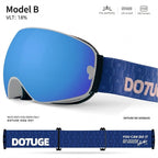 DOTUGE DGQ-D07 Magnetic Flip Ski Goggles with REVO Coated Dual-Layer Anti-Fog Spherical Lens, UV400 Protection, OTG Design, and Wide Field of View for Snow Sports (A)