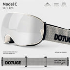 DOTUGE DGQ-D07 Magnetic Flip Ski Goggles with REVO Coated Dual-Layer Anti-Fog Spherical Lens, UV400 Protection, OTG Design, and Wide Field of View for Snow Sports (A)