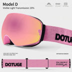 DOTUGE DGQ-D07 Magnetic Flip Ski Goggles with REVO Coated Dual-Layer Anti-Fog Spherical Lens, UV400 Protection, OTG Design, and Wide Field of View for Snow Sports (A)