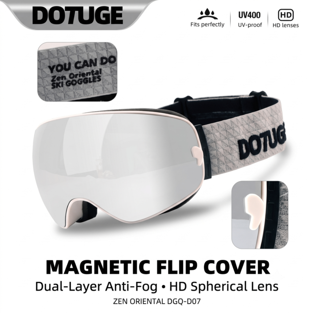 DOTUGE DGQ-D07 Magnetic Flip Ski Goggles with REVO Coated Dual-Layer Anti-Fog Spherical Lens, UV400 Protection, OTG Design, and Wide Field of View for Snow Sports (B)