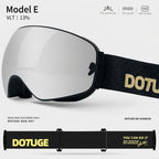 DOTUGE DGQ-D07 Magnetic Flip Ski Goggles with REVO Coated Dual-Layer Anti-Fog Spherical Lens, UV400 Protection, OTG Design, and Wide Field of View for Snow Sports (C)
