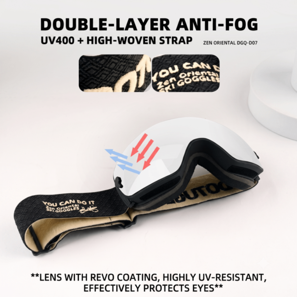 DOTUGE DGQ-D07 Magnetic Flip Ski Goggles with REVO Coated Dual-Layer Anti-Fog Spherical Lens, UV400 Protection, OTG Design, and Wide Field of View for Snow Sports (D)