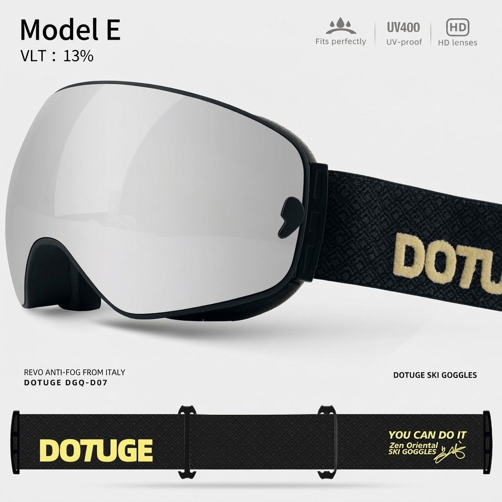 DOTUGE DGQ-D07 Magnetic Flip Ski Goggles with REVO Coated Dual-Layer Anti-Fog Spherical Lens, UV400 Protection, OTG Design, and Wide Field of View for Snow Sports (D)