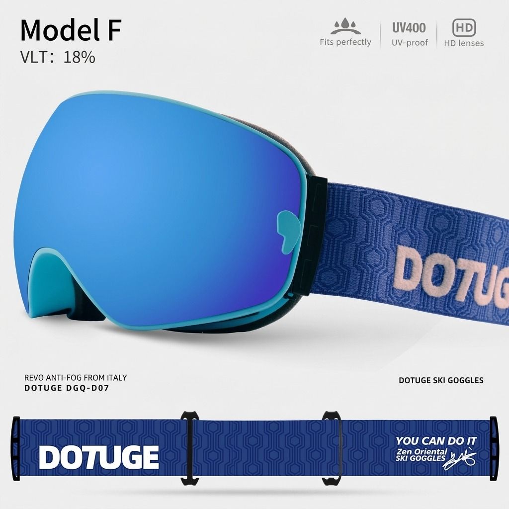 DOTUGE DGQ-D07 Magnetic Flip Ski Goggles with REVO Coated Dual-Layer Anti-Fog Spherical Lens, UV400 Protection, OTG Design, and Wide Field of View for Snow Sports (D)