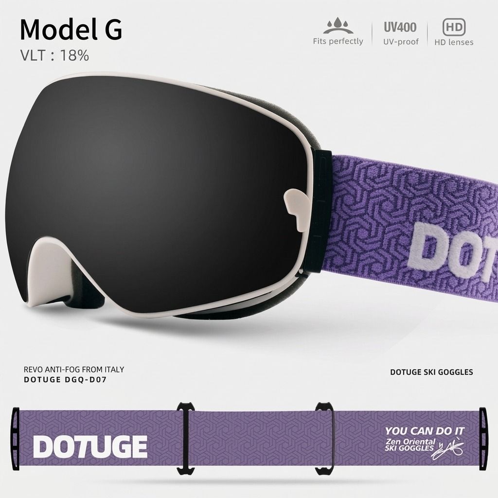 DOTUGE DGQ-D07 Magnetic Flip Ski Goggles with REVO Coated Dual-Layer Anti-Fog Spherical Lens, UV400 Protection, OTG Design, and Wide Field of View for Snow Sports (D)