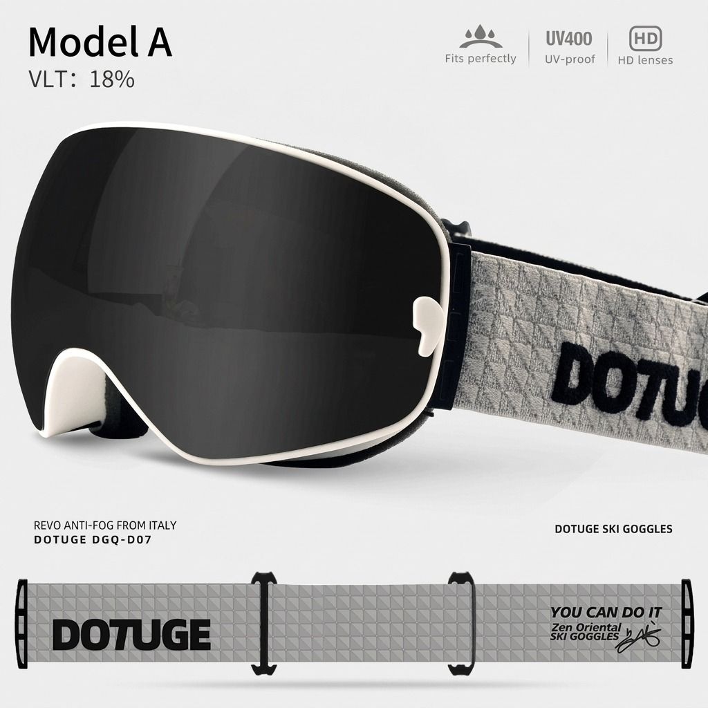 DOTUGE DGQ-D07 Magnetic Flip Ski Goggles with REVO Coated Dual-Layer Anti-Fog Spherical Lens, UV400 Protection, OTG Design, and Wide Field of View for Snow Sports (D)
