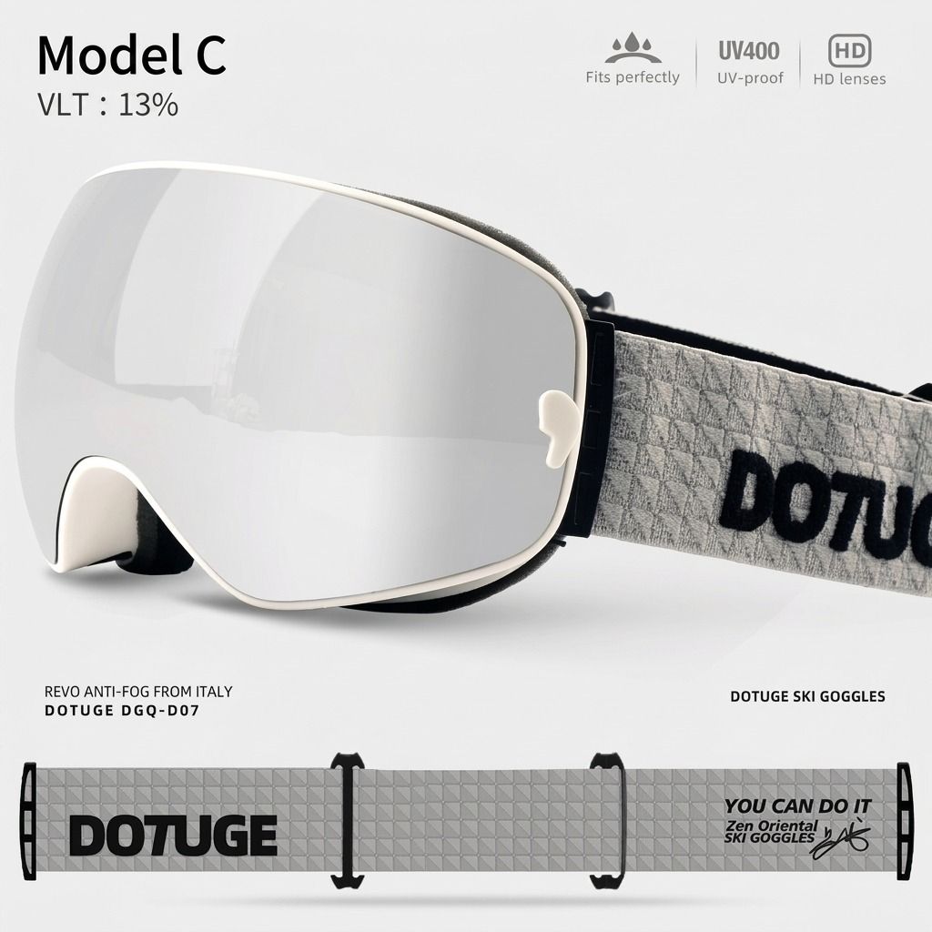 DOTUGE DGQ-D07 Magnetic Flip Ski Goggles with REVO Coated Dual-Layer Anti-Fog Spherical Lens, UV400 Protection, OTG Design, and Wide Field of View for Snow Sports (D)