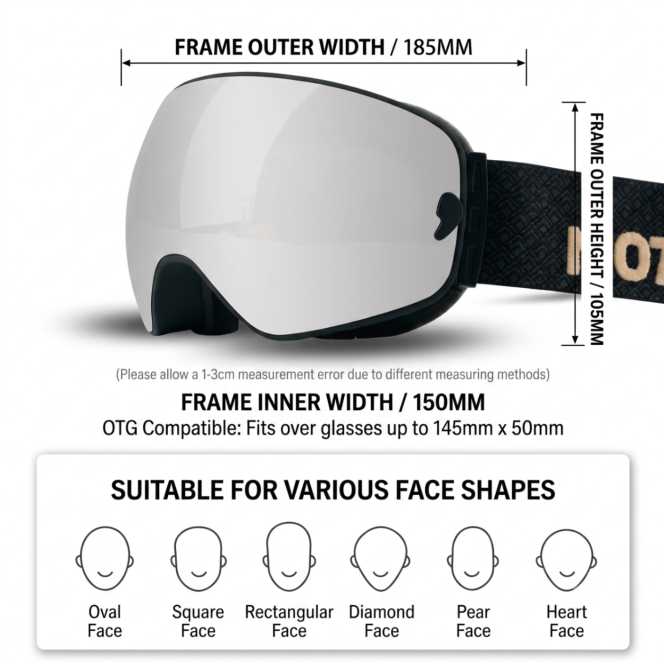 DOTUGE DGQ-D07 Magnetic Flip Ski Goggles with REVO Coated Dual-Layer Anti-Fog Spherical Lens, UV400 Protection, OTG Design, and Wide Field of View for Snow Sports (E)