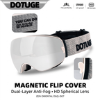 DOTUGE DGQ-D07 Magnetic Flip Ski Goggles with REVO Coated Dual-Layer Anti-Fog Spherical Lens, UV400 Protection, OTG Design, and Wide Field of View for Snow Sports (E)