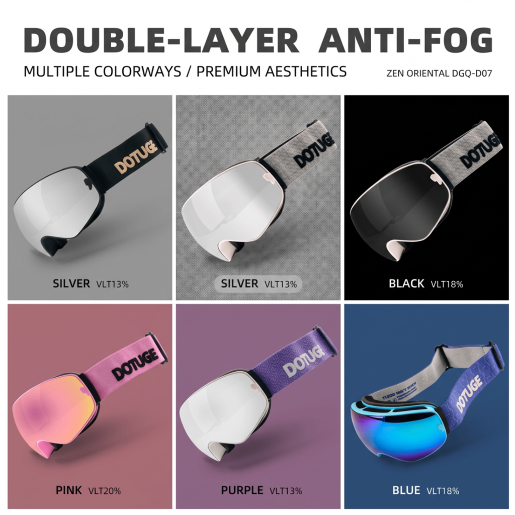 DOTUGE DGQ-D07 Magnetic Flip Ski Goggles with REVO Coated Dual-Layer Anti-Fog Spherical Lens, UV400 Protection, OTG Design, and Wide Field of View for Snow Sports (E)