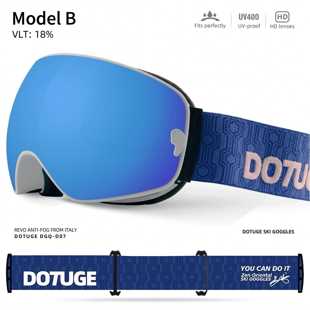 DOTUGE DGQ-D07 Magnetic Flip Ski Goggles with REVO Coated Dual-Layer Anti-Fog Spherical Lens, UV400 Protection, OTG Design, and Wide Field of View for Snow Sports (F)