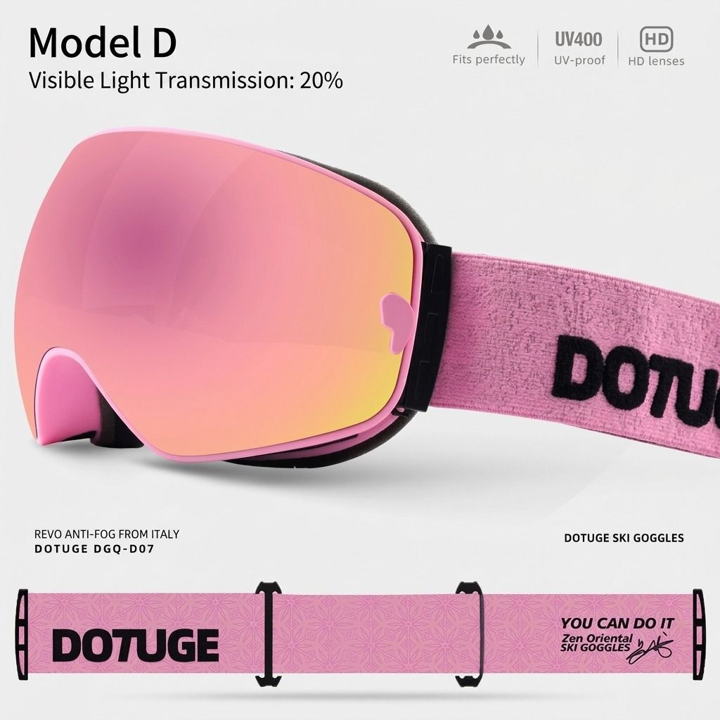 DOTUGE DGQ-D07 Magnetic Flip Ski Goggles with REVO Coated Dual-Layer Anti-Fog Spherical Lens, UV400 Protection, OTG Design, and Wide Field of View for Snow Sports (G)