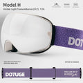 DOTUGE DGQ-D07 Magnetic Flip Ski Goggles with REVO Coated Dual-Layer Anti-Fog Spherical Lens, UV400 Protection, OTG Design, and Wide Field of View for Snow Sports (H)