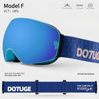 DOTUGE DGQ-D07 Magnetic Flip Ski Goggles with REVO Coated Dual-Layer Anti-Fog Spherical Lens, UV400 Protection, OTG Design, and Wide Field of View for Snow Sports (H)