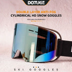 DOTUGE DGZ-Z12 Ski Goggles with REVO Coating, Anti-Fog, HD Dual-Layer PC Lens, TPU Frame, Impact-Resistant Sponge, Adjustable Strap, Large Field Cylindrical Design, Compatible with Prescription Glasses, Ideal for Snow Sports, Skiing, Snowboarding, and Mou