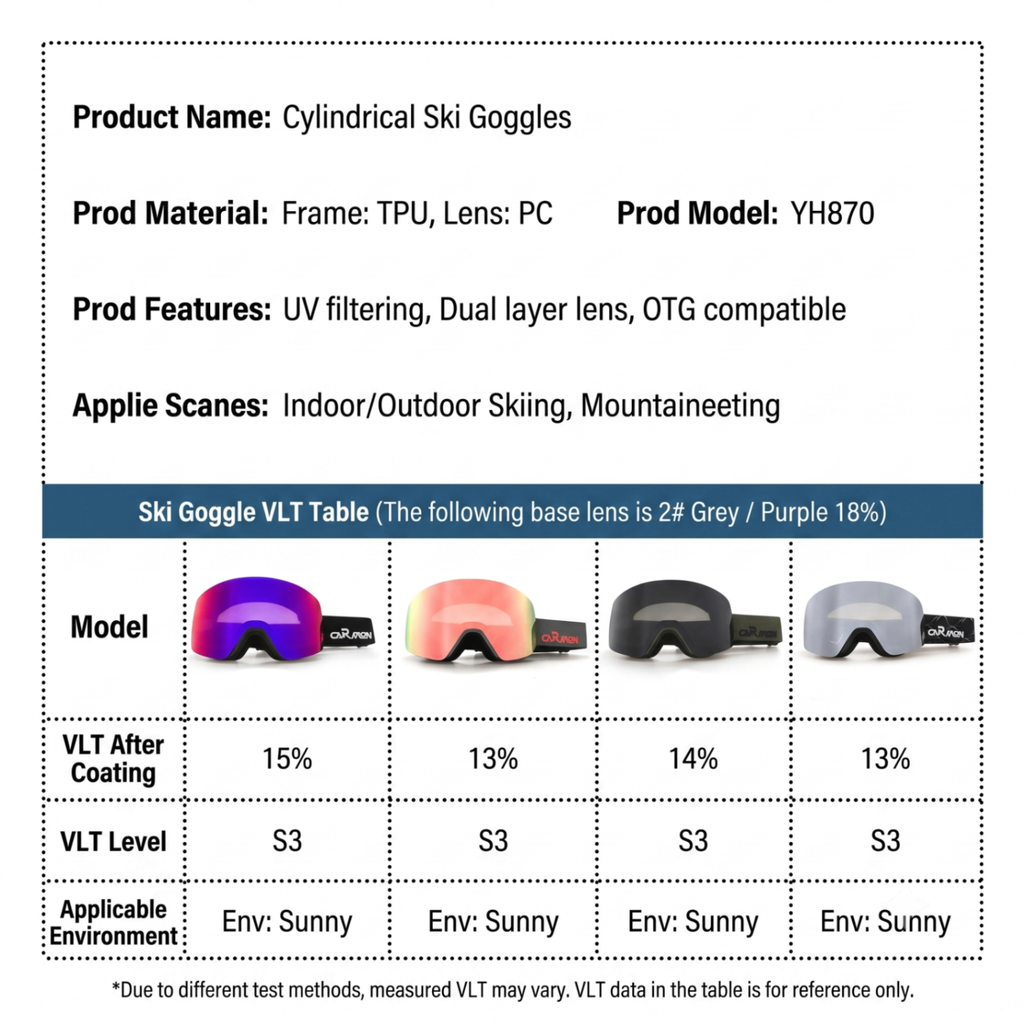 Cylindrical Snow Goggles with Anti-Fog Dual-Layer PC Lens, Impact-Resistant TPU Frame, and Adjustable Silicone-Grip Strap for Skiing, Snowboarding, and Mountaineering in Sunny Conditions (Grey)
