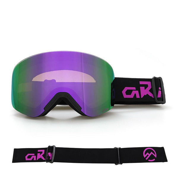 Purple Magnetic Cylindrical Ski Goggles with Anti-Fog Snow Protection