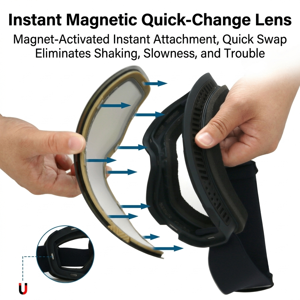 New Magnetic Ski Goggles with Cylindrical Lens, Anti-Fog Snow Glasses for Outdoor Skiing, Snowboarding, and Mountaineering – Universal Fit for Men, Women, and Youth (Purple)